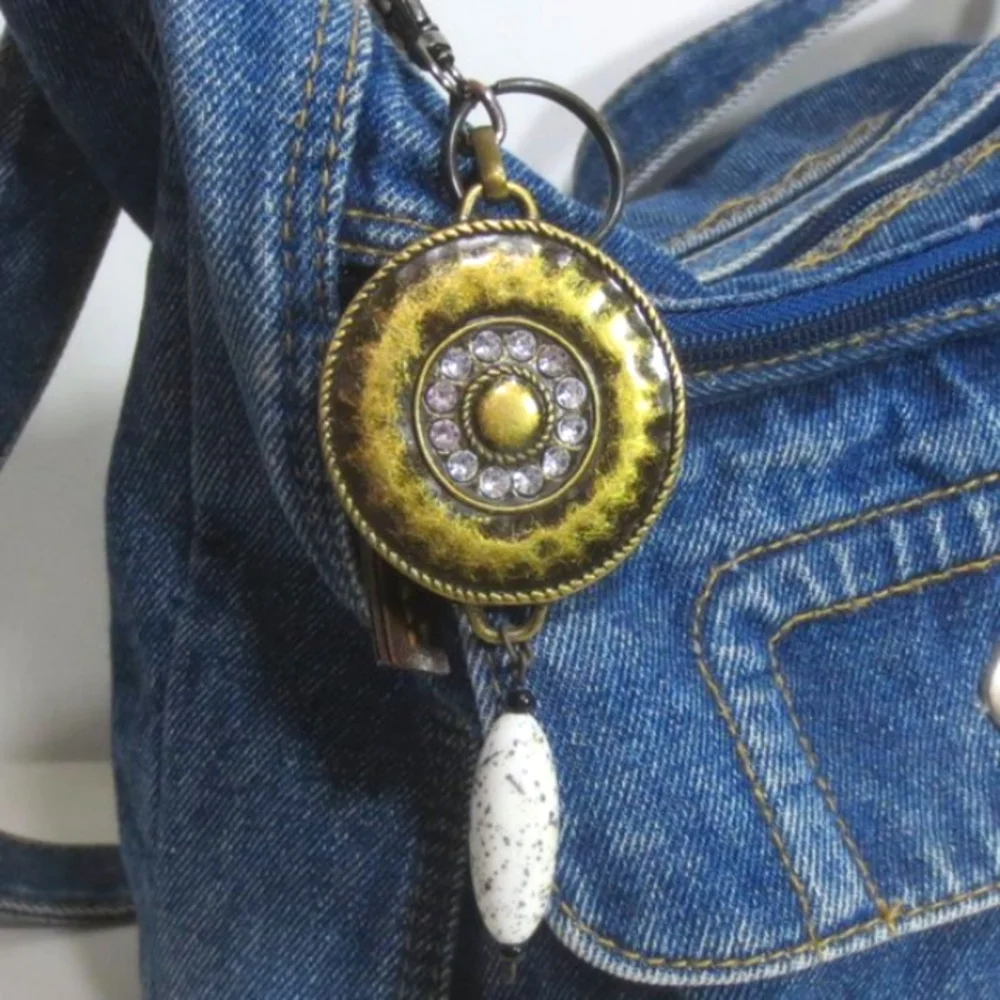 New Handmade Keychain Bag Charm Beaded Boho Antique Brass Rhinestones Faux Gem